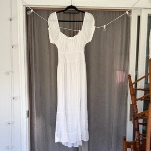 Hollister White Smocked Maxi Dress with Puff Sleeves
